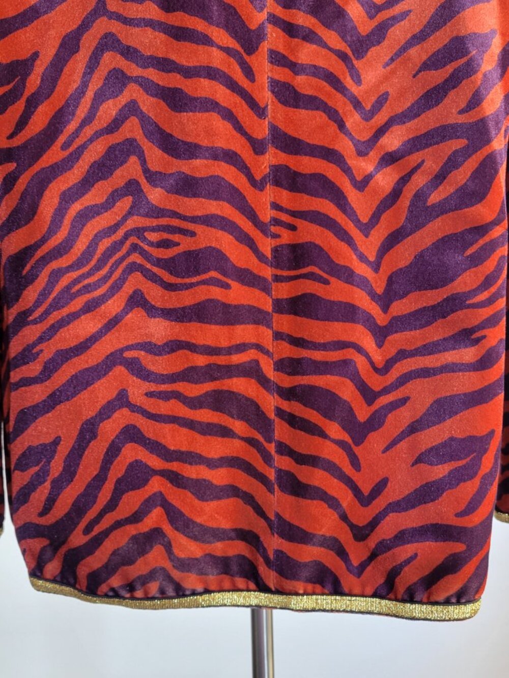 NWOT Women’s Velvet Zebra Print Blazer | Purple & Orange | Gold Mesh Trim | Size - Picture 11 of 15